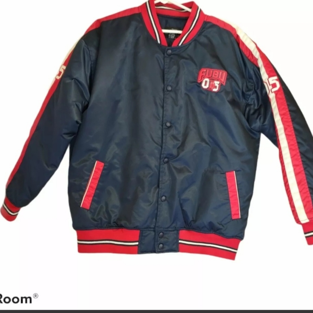 FUBU The Collection XL Basketball Varsity Puffer Down Jacket Button Down Vintage